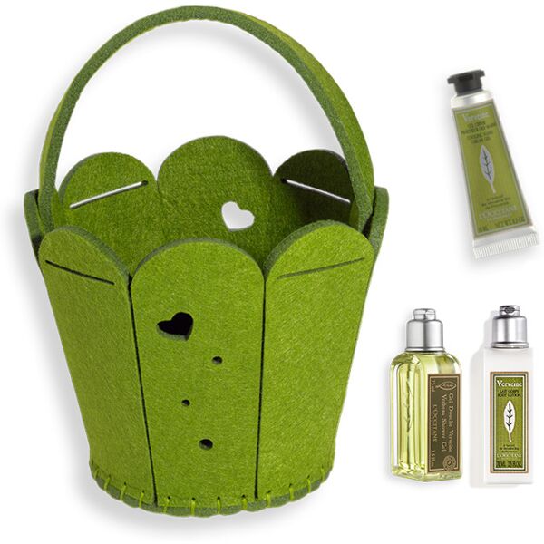 l'occitane en provence verbena - basket 30 ml shower gel + 30 ml body lotion + 30 ml crema mani