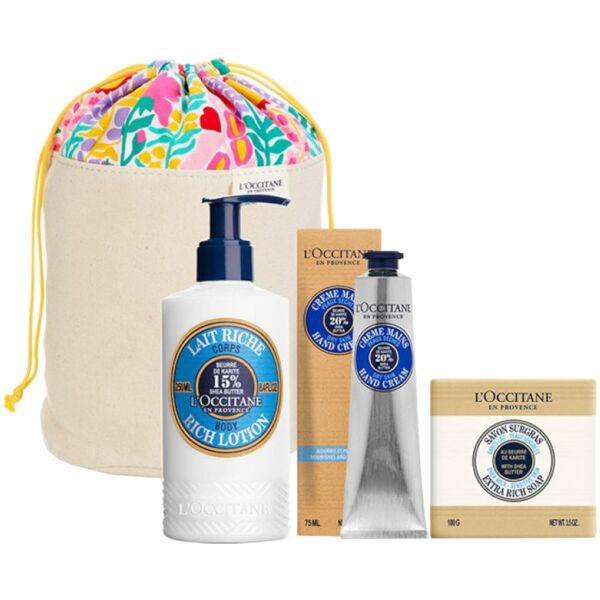 l'occitane en provence karitè - rituel nourrissant 250 ml latte corpo + 75 ml crema mani + 100 gr sapone solido*