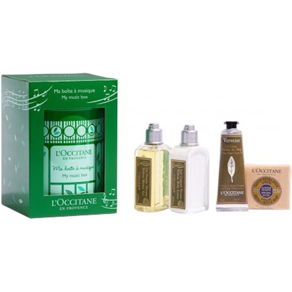 l'occitane en provence verveine - music box 75 ml gel doccia + 75 ml latte corpo + 50 gr sapone + 30 ml crema mani