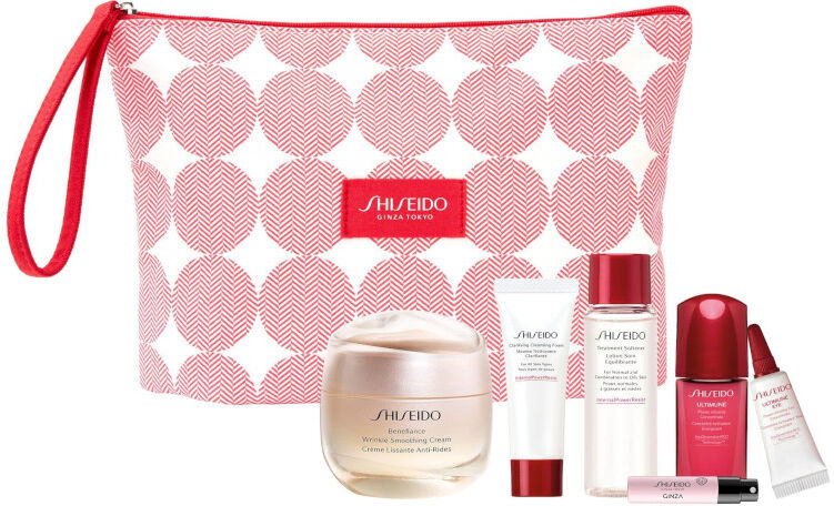 shiseido benefiance wrinkle smoothing cream confezione 50 ml crema viso + 15 ml detergente viso + 30 ml lozione viso + 10 ml siero viso + 3 ml siero o