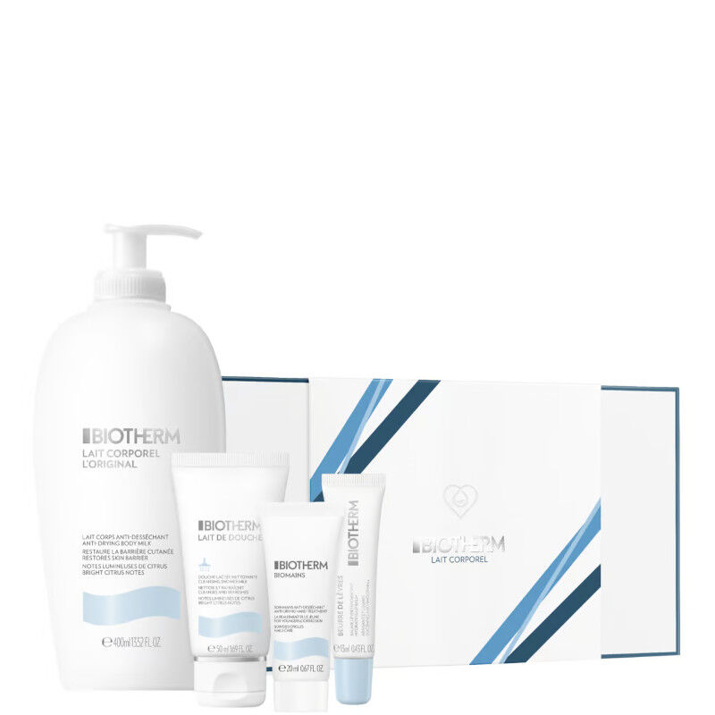 biotherm lait corporel confezione 400 crema corpo + 50 ml latte doccia corpo + 20 ml crema mani + 13 ml balsamo labbra