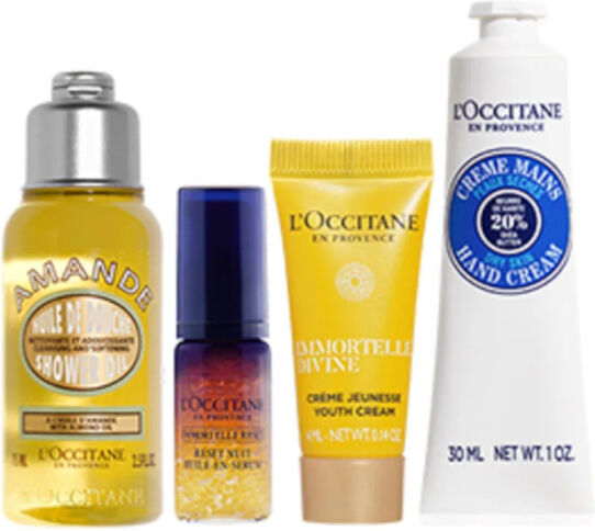 l'occitane en provence les icones de l'occitane 75 ml olio doccia corpo + 30 ml crema mani + 5 ml siero viso + 4 ml crema viso