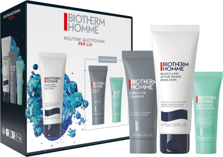 biotherm after shave emulsion sans alcool - uomo confezione 75 ml emulsione dopobarba + 40 ml detergente viso + 20 ml gel viso