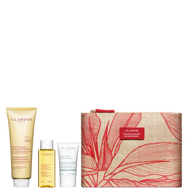 clarins doux nettoyant moussant hydratant pelle normale o secche cofanetto 125 ml detergente viso + 50 ml lozione viso + 15 ml maschera viso