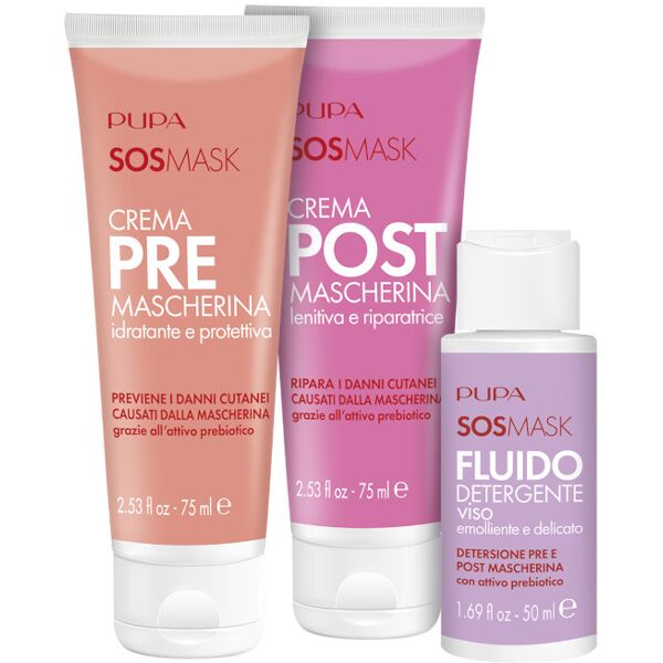 pupa kit sos mask 75 mlcrema pre mascherina + 75 ml crema post mascherina + 50 ml detergente fluido