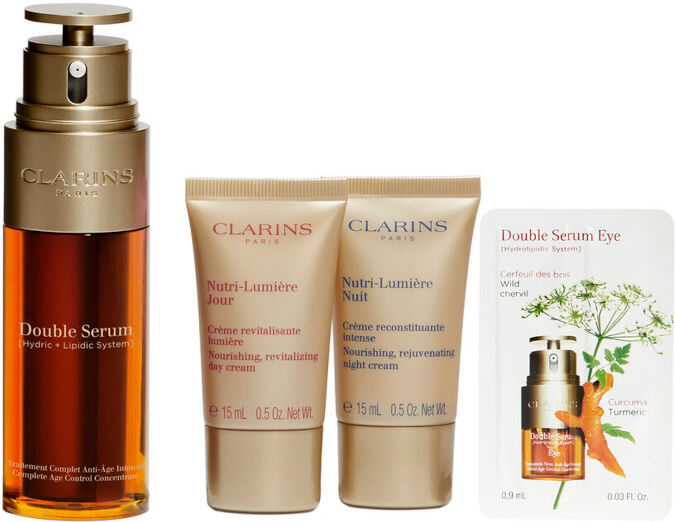 clarins double serum + nutri-lumière confezione 50 ml siero viso + 15 ml crema viso giorno + 15 ml crema viso notte