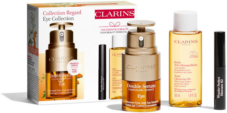 clarins double serum eye confezione 20 ml siero occhi + mini mascara wonder perfect nero + 50 ml olio detergente viso