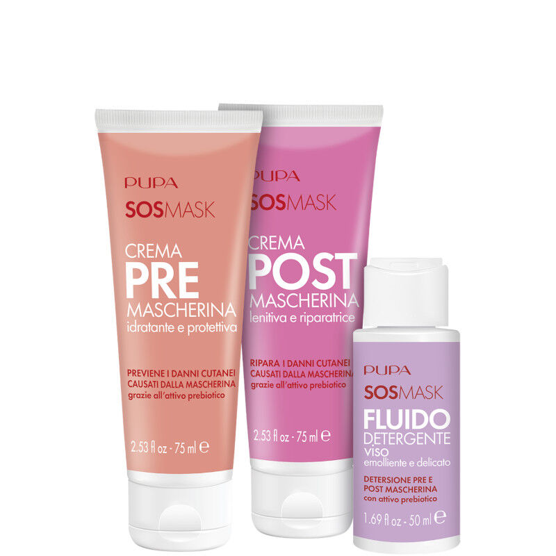 pupa kit sos mask 75 mlcrema pre mascherina + 75 ml crema post mascherina + 50 ml detergente fluido