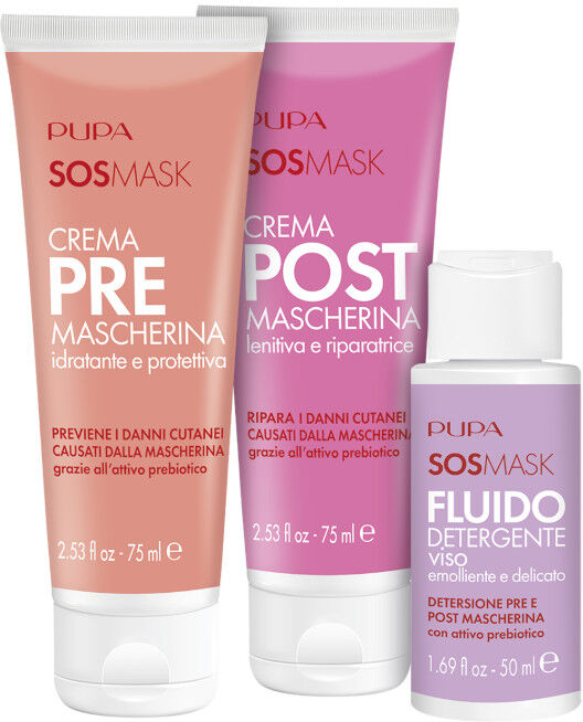 Pupa KIT SOS MASK 75 MLCrema Pre Mascherina + 75 ML Crema Post Mascherina + 50 ML Detergente Fluido