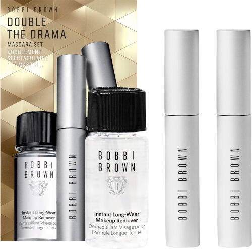 bobbi brown double the drama mascara set 2 x 6 ml smokey eye mascara + 30 ml mini long-wear instant makeup remover