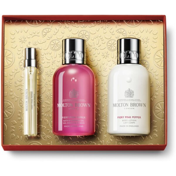 molton brown fiery pink pepper travel gift set 7,5 ml eau de toilette + 100 ml shower gel + 100 ml body lotion