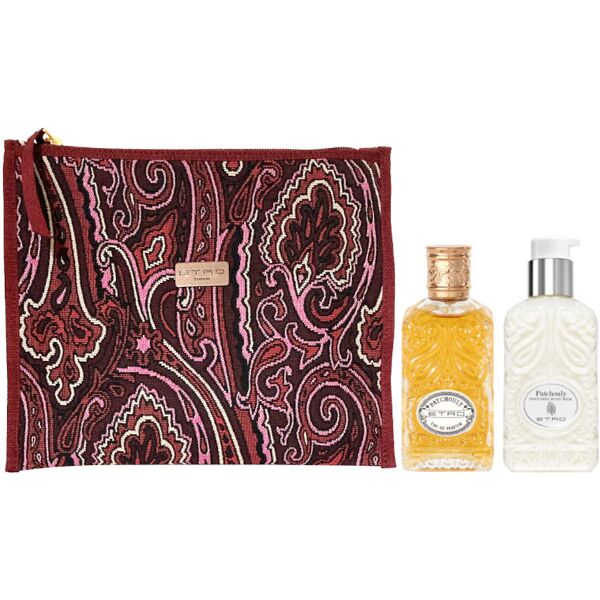 etro profumi  patchouly edp confezione 100 ml eau de parfum + 250 ml body lotion + pouch rossa