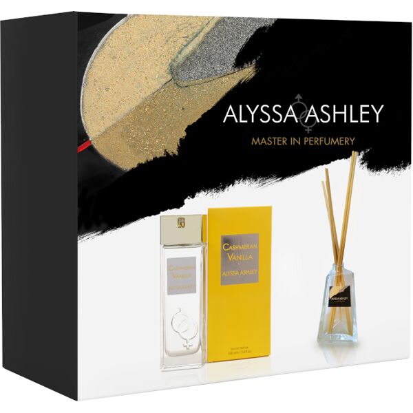 alyssa ashley cashmeran vanilla confezione 100 ml eau de parfum + 50 ml profumatore d'amiente con bacchette