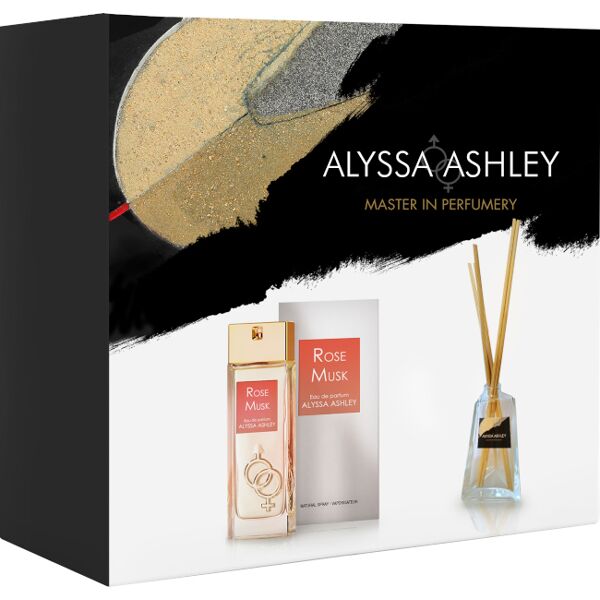 alyssa ashley rose musk confezione 100 ml eau de parfum + 50 ml profumatore d'amiente con bacchette