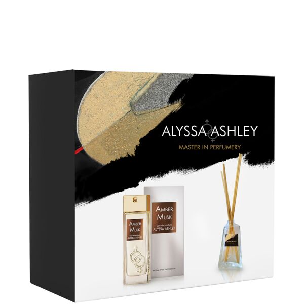 alyssa ashley amber musk confezione 100 ml eau de parfum + 50 ml profumatore d'amiente con bacchette