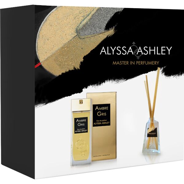 alyssa ashley ambre gris confezione 100 ml eau de parfum + 50 ml profumatore d'amiente con bacchette