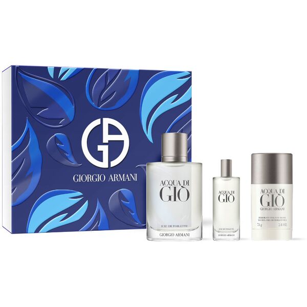 armani acqua di giò pour homme cofanetto 100 ml eau de toilette + 15 ml travel size + 75 gr deodorante stick