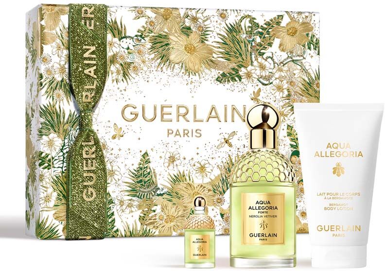 guerlain aqua allegoria nerolia vetiver forte confezione 75 ml eau de parfum + 75 ml body lotion + miniatura 7,5 ml eau de parfum