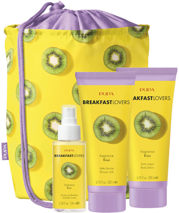 Pupa BREAKFAST LOVERS KIT 4 Latte Doccia - Latte Corpo - Acqua Profumata KIWI 100 ML Acqua Aromatica Corpo + 200 ML Latte Doccia + 200 ML Latte Corpo