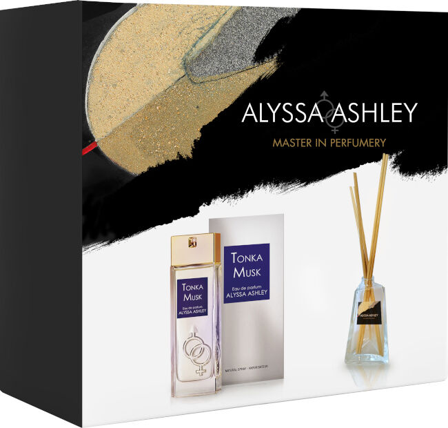 Alyssa Ashley Tonka Musk Confezione 100 ML Eau de Parfum + 50 ML Profumatore d'Amiente con bacchette