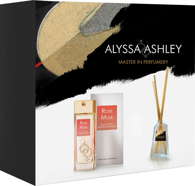 Alyssa Ashley Rose Musk Confezione 100 ML Eau de Parfum + 50 ML Profumatore d'Amiente con bacchette