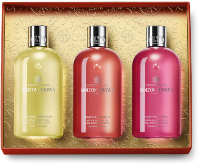 molton brown floral & spicy body care gift set 3 x 300 ml shower gel