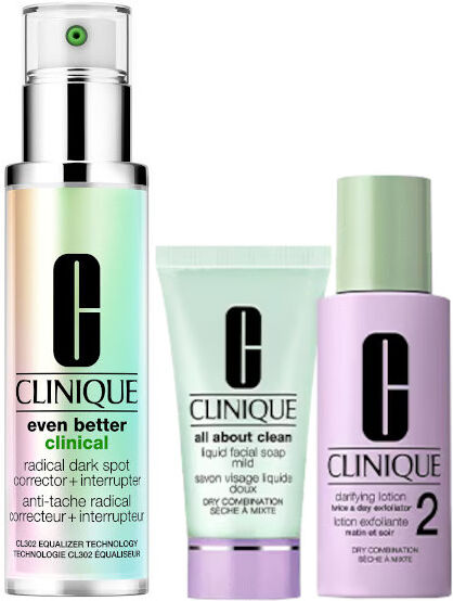 Clinique Even Better Clinical Radical Dark Spot Corrector + Interrupter Confezione 30 ML Siero Viso + 30 ML Sapone Liquido Viso + 30 ML Lozione Esfoli