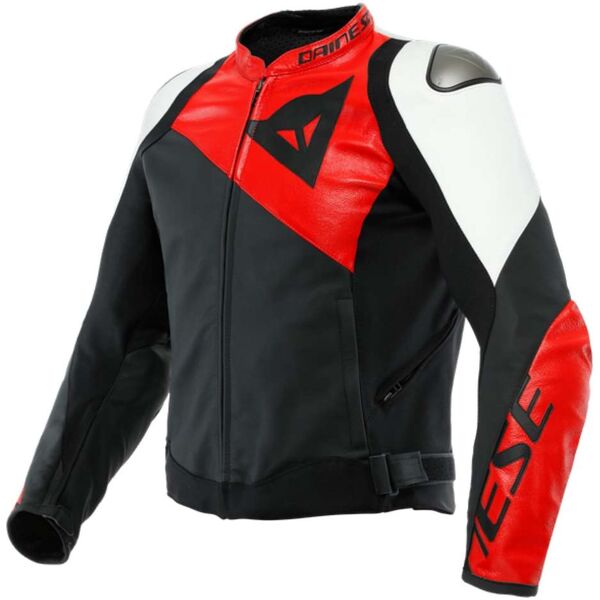 giacca moto in pelle dainese sportiva nero lava rosso bianco taglia 54