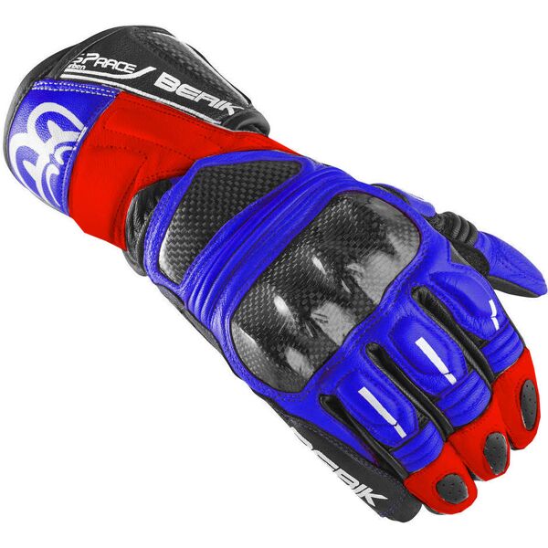 guanti moto in pelle racing berik 2.0 195102 nero rosso blu taglia m