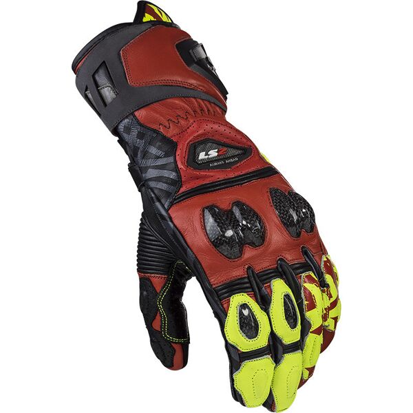 guanti moto racing ls2 feng ce nero rosso giallo fluo taglia s