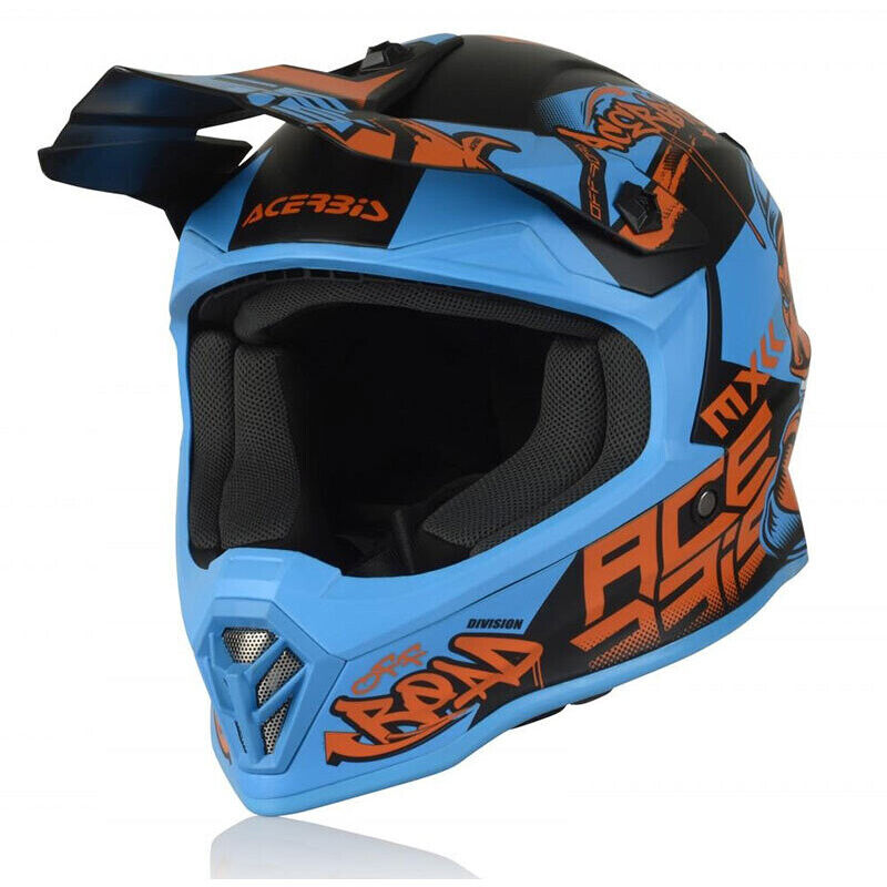 casco moto cross enduro acerbis steel junior blu arancio taglia 50