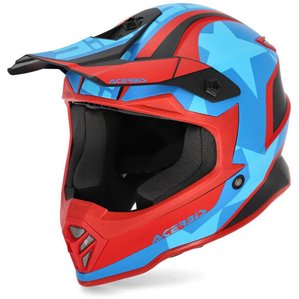 casco moto cross enduro acerbis steel junior rosso blu taglia 52