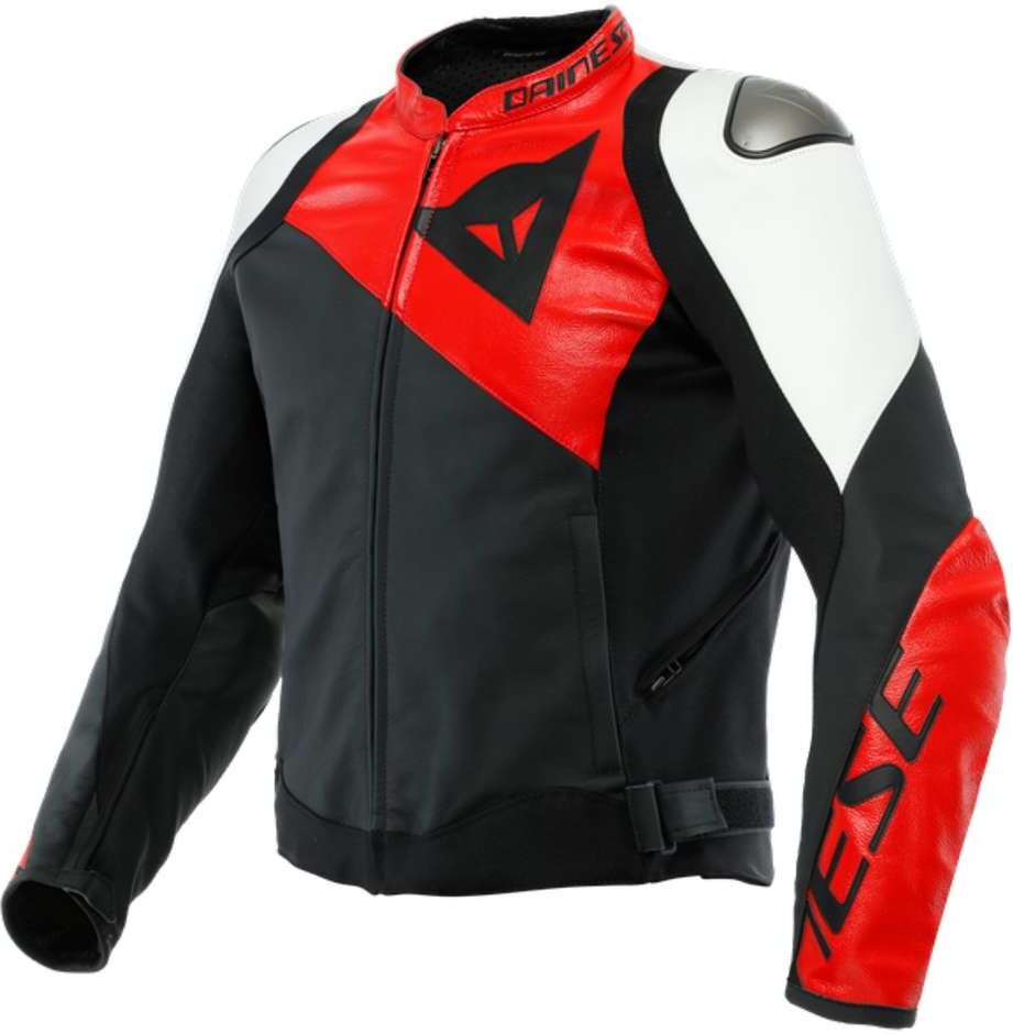 giacca moto in pelle dainese sportiva nero lava rosso bianco taglia 54