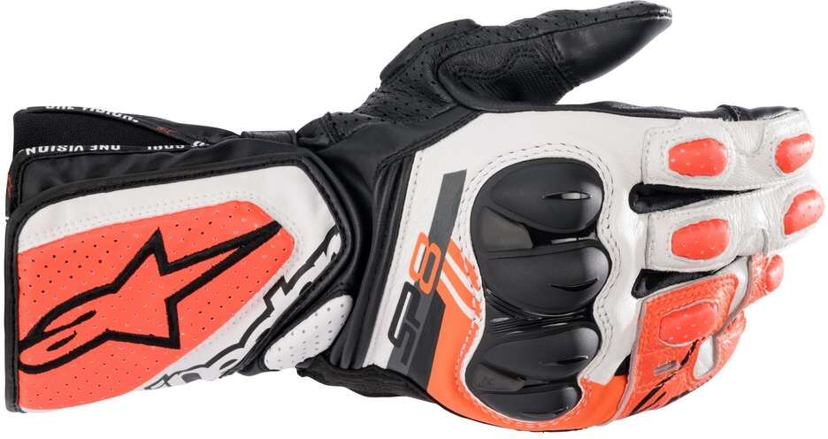 guanti moto in pelle alpinestars sp-8 v3 fluo rosso bianco n taglia l