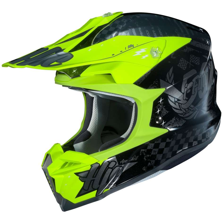 Casco Cross Enduro Moto HJC i50 ARTAX MC4H Nero Giallo Fluo taglia L