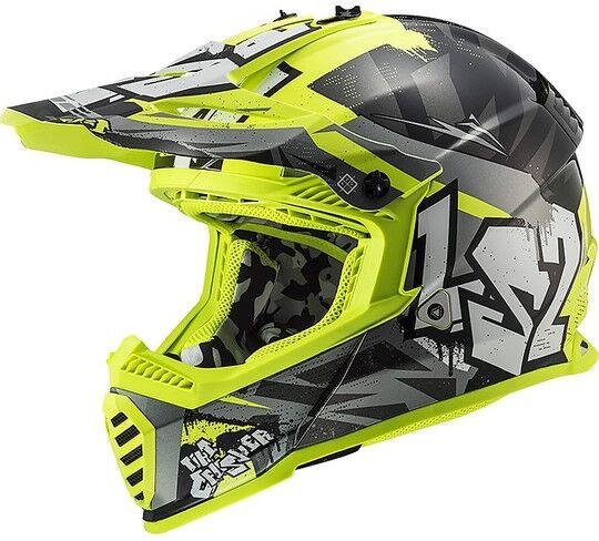 Casco Cross Enduro Moto Ls2 MX437 FAST EVO Crusher Nero Gial taglia XL