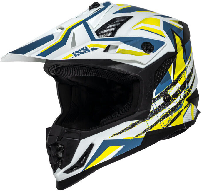 Casco Moto Cross Enduro iXS 363 2.0 Bianco Opaco Blu Giallo taglia 2XL