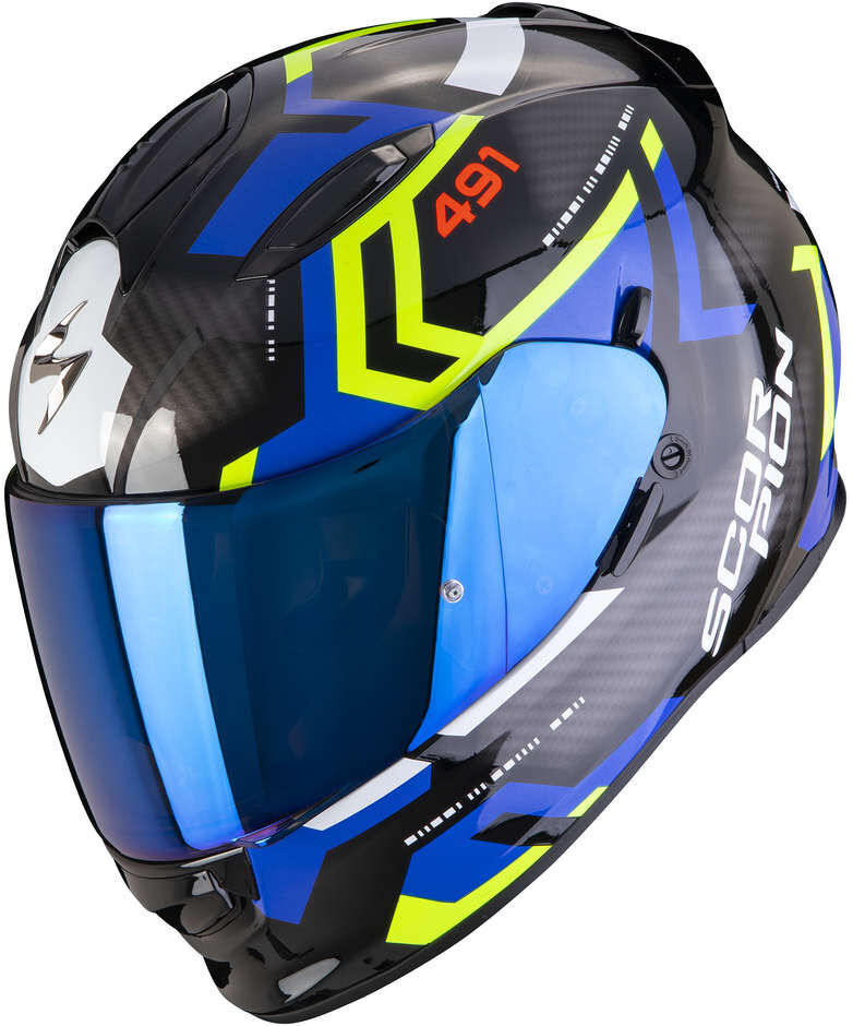 Casco Moto Integrale Scorpion EXO-491 SPIN Nero Blu Giallo F taglia XS