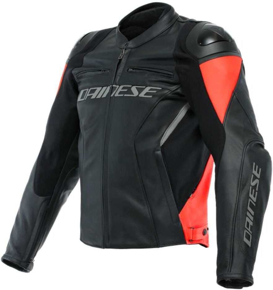 Giacca Moto in Pelle Dainese RACING 4 Nero Rosso Fluo taglia 54