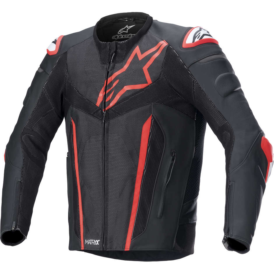 Giubbotto Moto in Pelle Alpinestars FUSION Nero Rosso Fluo taglia 52