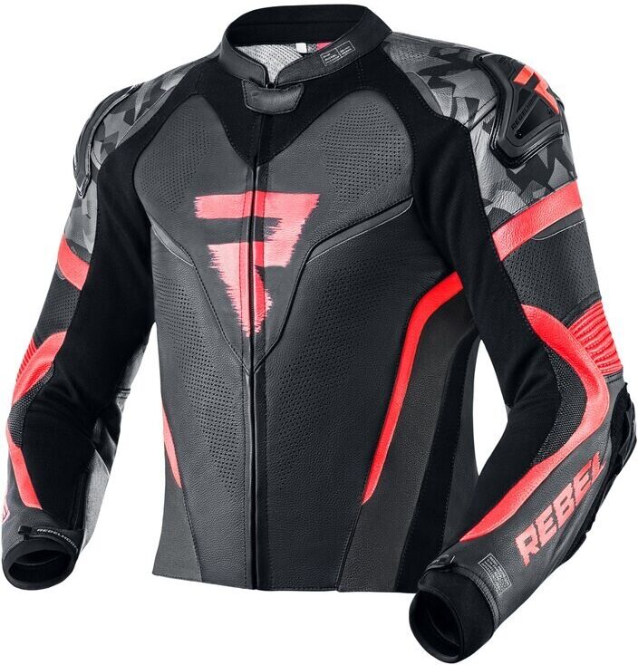 Giubbotto Moto Traforato Rebelhorn REBEL Nero Fluo Rosso taglia 56