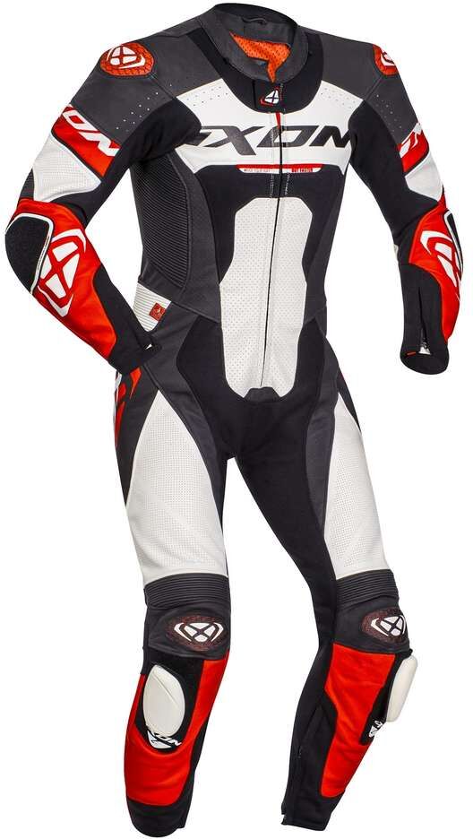 Tuta Moto Intera in Pelle Ixon JACKAL Nero Bianco Rosso taglia M