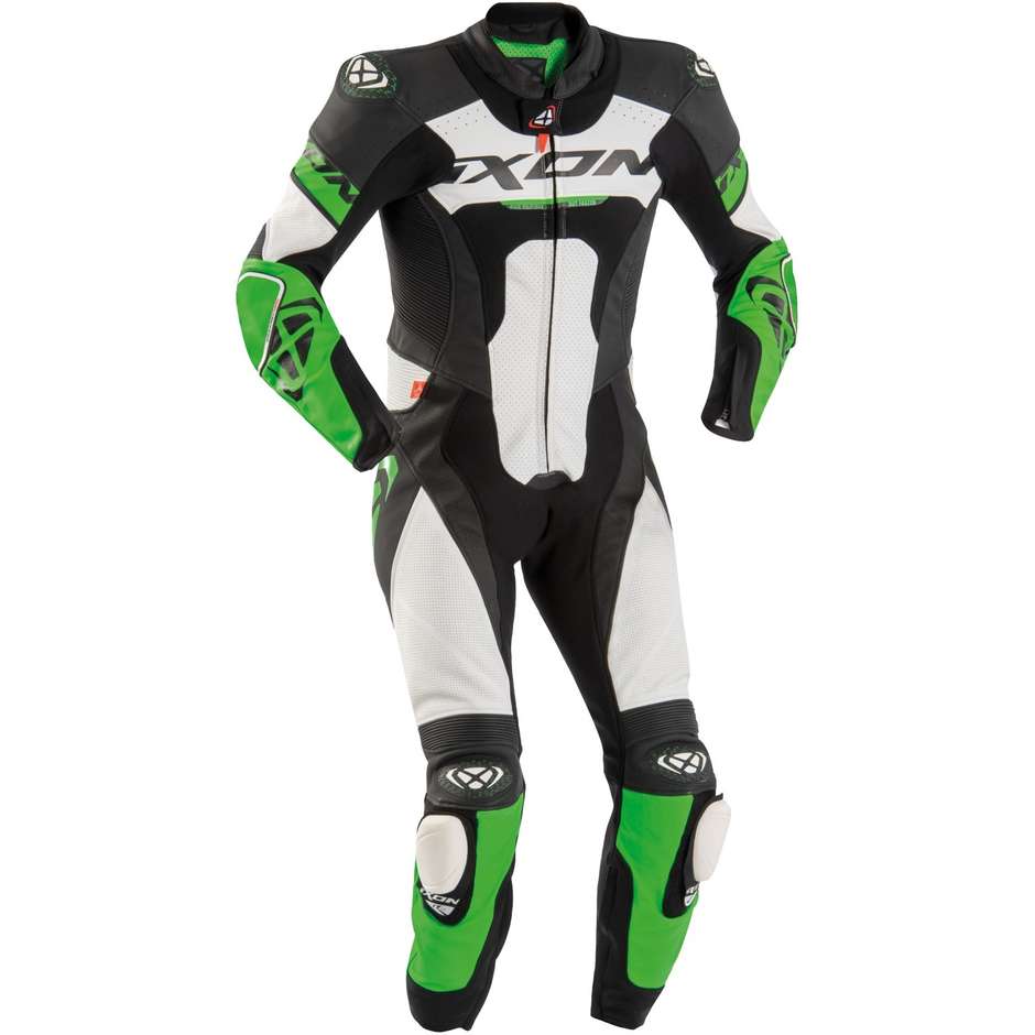 Tuta Moto Intera in Pelle Ixon JACKAL Nero Bianco Verde taglia S