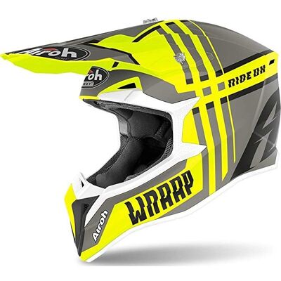 Casco Moto Cross Enduro Airoh WRAAP Broken Giallo Opaco taglia S Casco Moto Cross Enduro Airoh WRAAP Broken Giallo Opaco taglia S