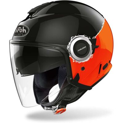 Casco Moto Jet Doppia Visiera Airoh HELIOS Fluo Nero Arancio taglia S Casco Moto Jet Doppia Visiera Airoh HELIOS Fluo Nero Arancio taglia S