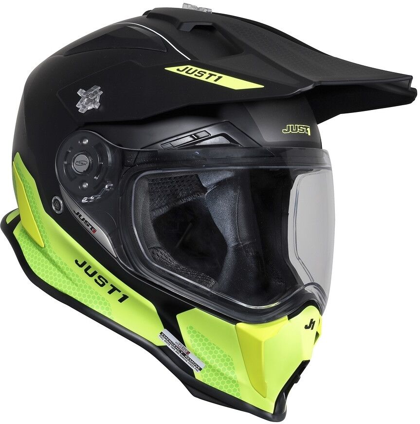 Just1 Casco moto adventure in fibra just1 j14-f elite nero giallo fluo