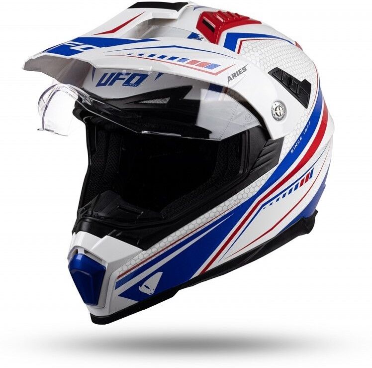 Ufo Casco moto cross enduro ufo aries con visiera bianco blu rosso