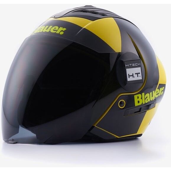 Blauer Casco moto jet blauer doppia visiera real grafica a nero giallo