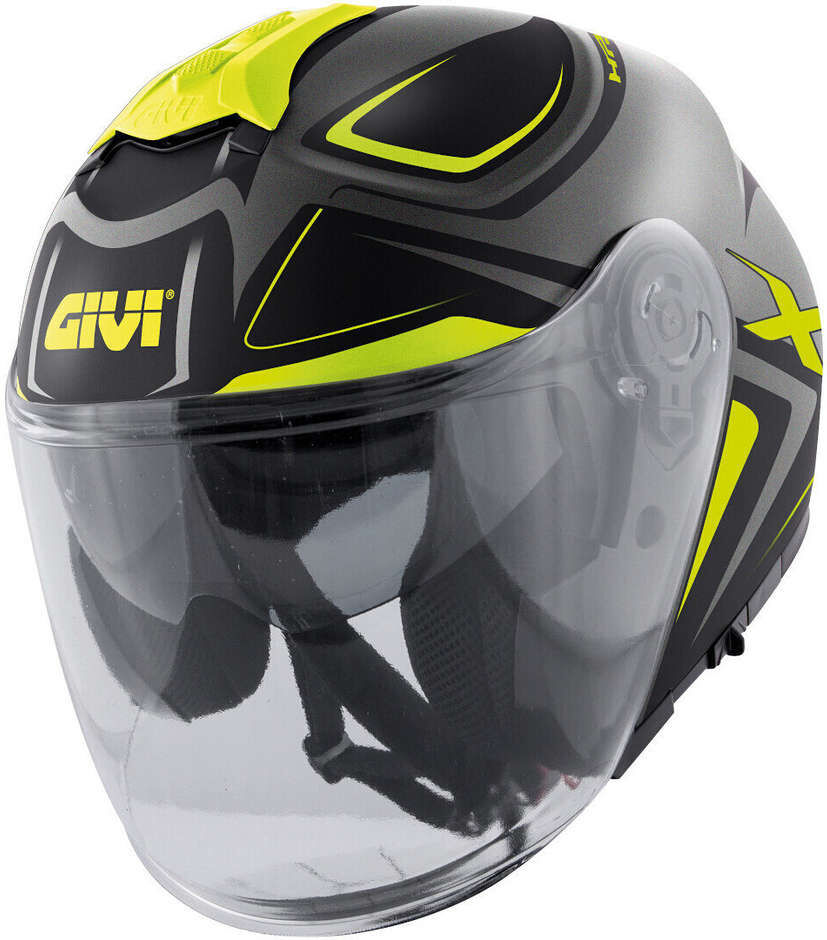 Givi Casco moto jet givi x.22 planet hyper nero grigio giallo doppia visiera