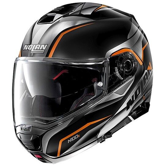 Nolan Casco moto modulare nolan n100.5 balteus n-com 044 nero lucido arancio